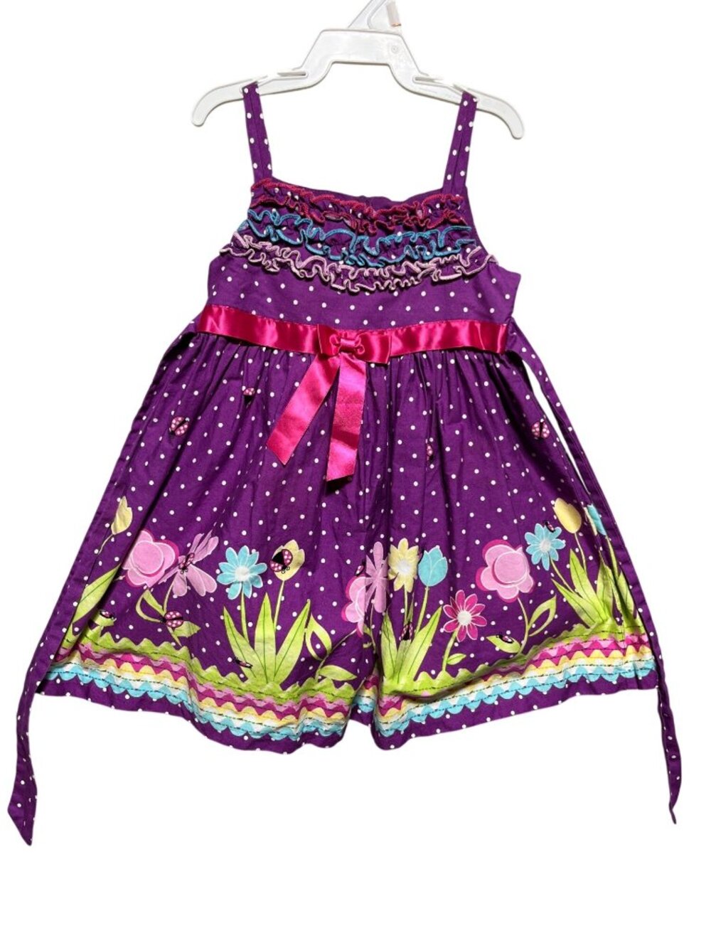 Vintage Jessica Ann Girls Purple Polka Dot Floral Sundress Bow Size 2T
